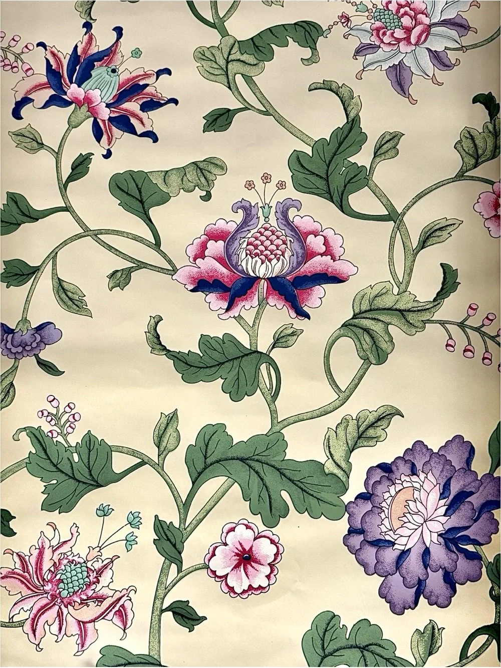 Vintage Wallpaper Botanical Garden Floral Vine English Garden Yellow Used Cottag